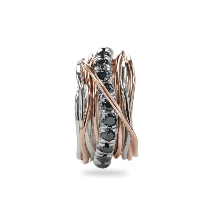 Collier Filodellavita Carato 13 rangs en or rose 9 carats, argent 925 et diamants noirs