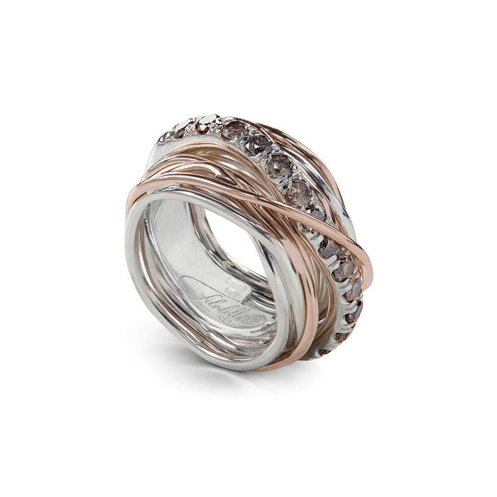 Collier Filodellavita Carato 13 rangs en or rose 9 carats, argent 925 et diamants bruns
