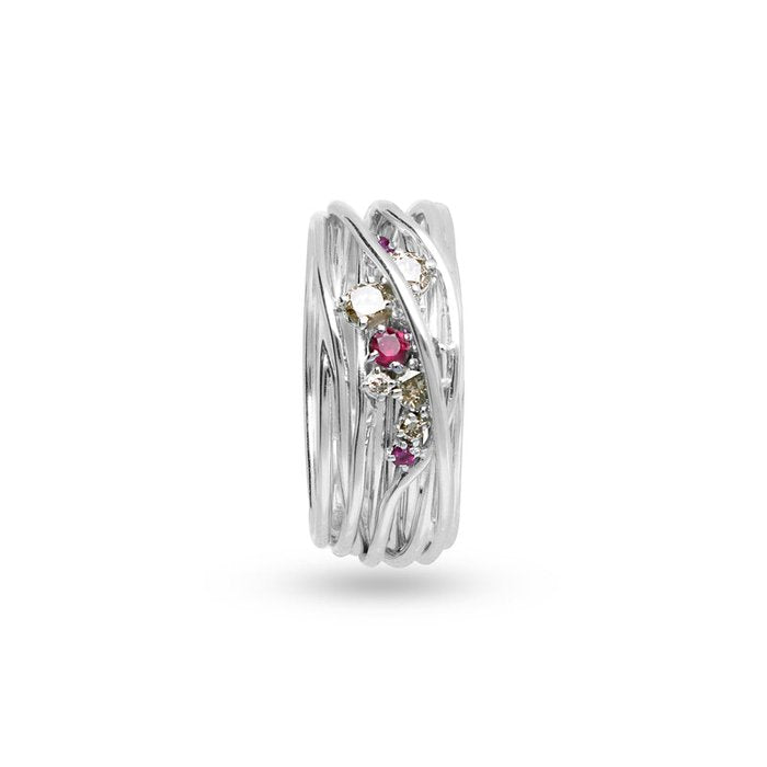 Filodellavita Ten 10 fils en or blanc, diamants bruns et rubis