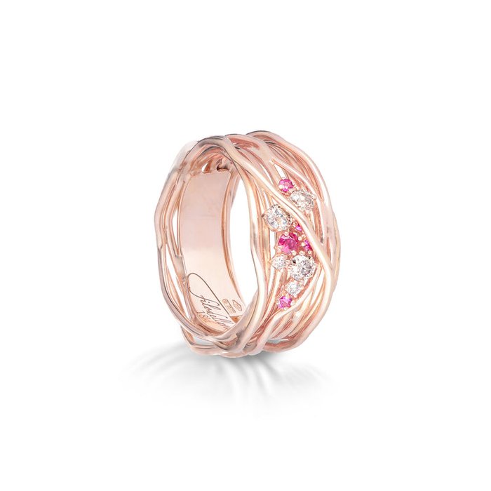 Filodellavita Ten 10 threads in 18kt Rose Gold, Brown Diamonds and Rubies