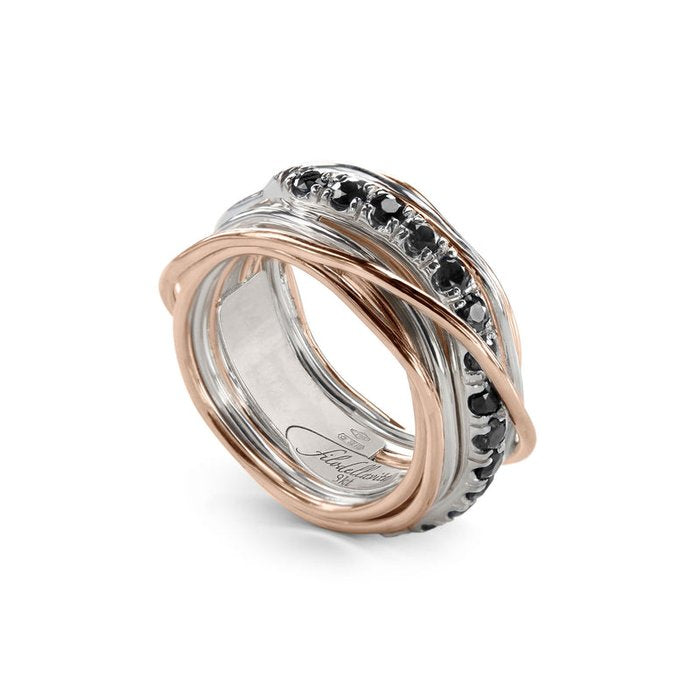 Filodellavita Prezioso - 13 brins en or rose/jaune 9 carats, argent 925 et diamants noirs