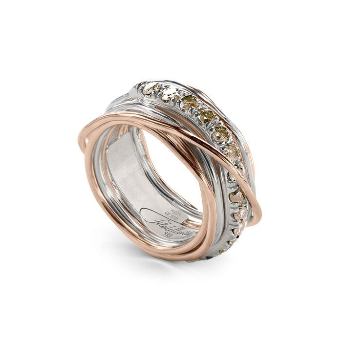 Filodellavita Prezioso - 13 brins en or rose/jaune 9 carats, argent 925 et diamants bruns