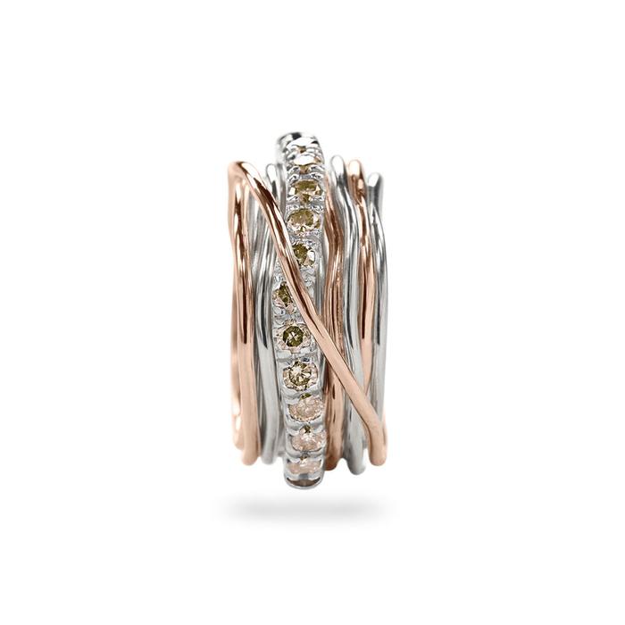 Filodellavita Prezioso - 13 brins en or rose/jaune 9 carats, argent 925 et diamants bruns