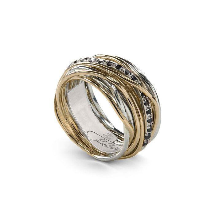 Filodellavita Classic - 13 rangs en or jaune 9 carats, argent 925 et 16 diamants noirs bruns