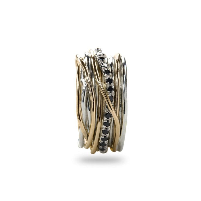 Filodellavita Classic - 13 rangs en or jaune 9 carats, argent 925 et 16 diamants noirs bruns
