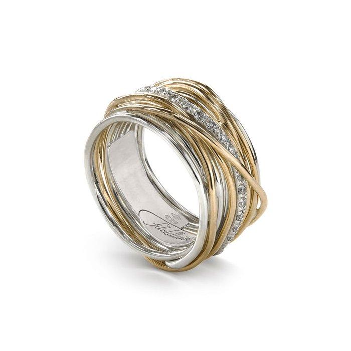 Filodellavita Classic 13 strands in 9kt Yellow Gold, 925 Silver and 16 White Diamonds