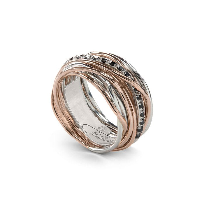 Filodellavita Classic 13 strands in 9kt Rose Gold, 925 Silver and 16 Black Diamonds