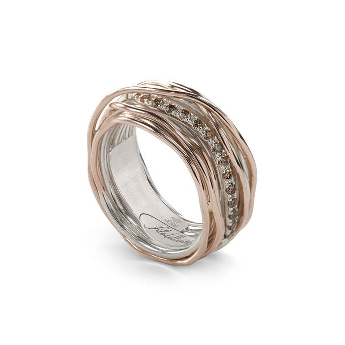 Filodellavita Classic 13 brins en or rose 9 carats, argent 925 et 16 diamants bruns