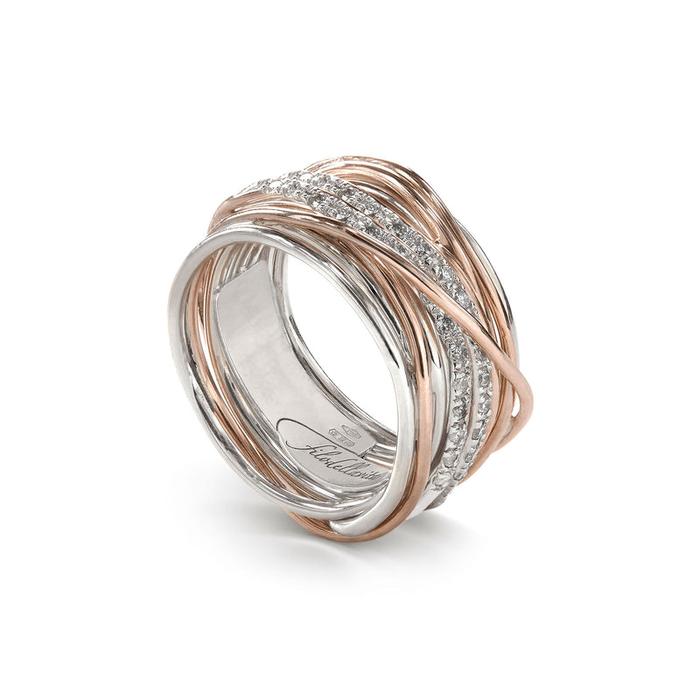 Filodellavita Classic 13 Strands in 950 Silver and 9kt Rose Gold with Double White Diamond Riviera
