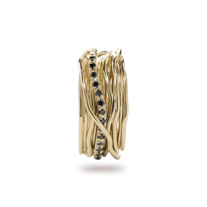 Filodellavita Classic - 13 strands in 9kt Yellow Gold and 16 Black Diamonds