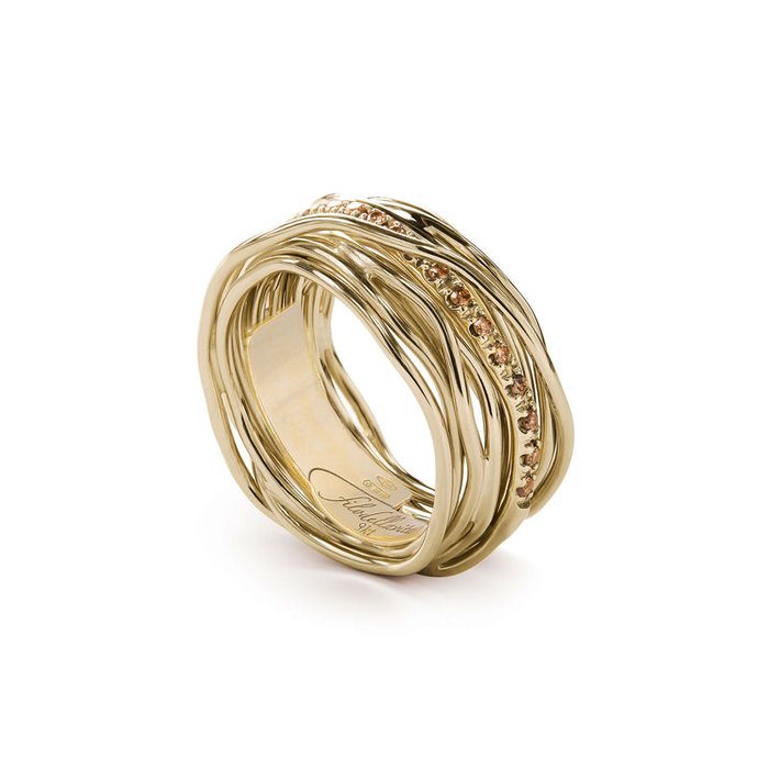 Filodellavita Classic - 13 brins en or jaune 9 carats et 16 diamants bruns