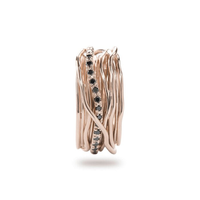Filodellavita Classic 13 brins en or rose 9 carats et 16 diamants noirs