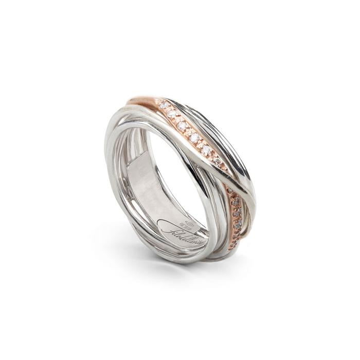 Filodellavita Classic 7 Wires in 925 Silver, 9kt Rose Gold Riviera and 16 White Diamonds