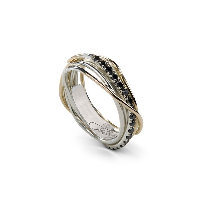 Filodellavita Classic 7 fils en or jaune 9 carats, argent 925 et diamants bruns/noirs