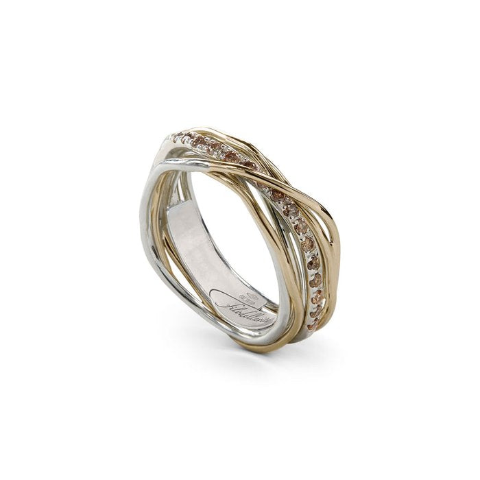 Filodellavita Classic 7 Wires in 9kt Yellow Gold 925 Silver and Brown/Black Diamonds