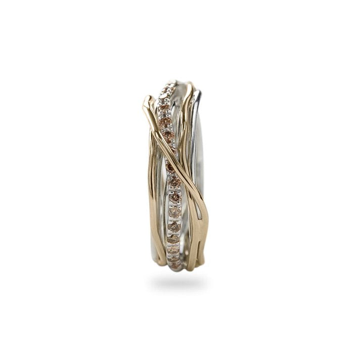 Filodellavita Classic 7 Wires in 9kt Yellow Gold 925 Silver and Brown/Black Diamonds