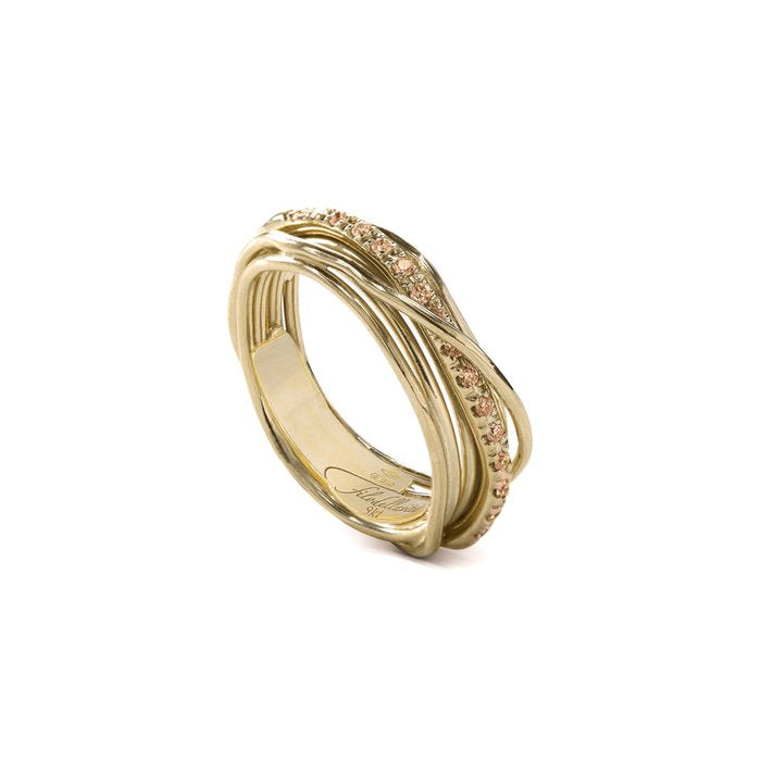 Filodellavita Classic - 7 strands in 9kt Yellow Gold and 16 Brown Black Diamonds