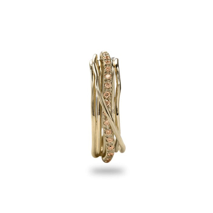 Filodellavita Classic - 7 strands in 9kt Yellow Gold and 16 Brown Black Diamonds