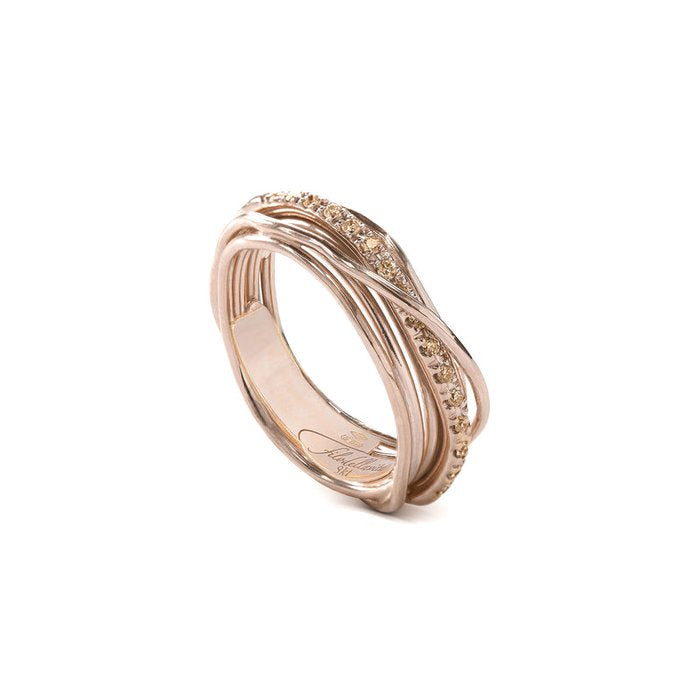Filodellavita Classic 7 brins en or rose 9 carats et 16 diamants bruns noirs