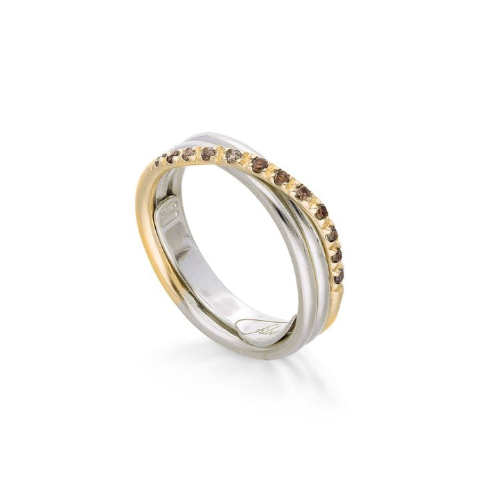 Filodellavita Classic 3 strands in Rose Gold 9kt Yellow Gold 925 Silver and 12 Brown Diamonds