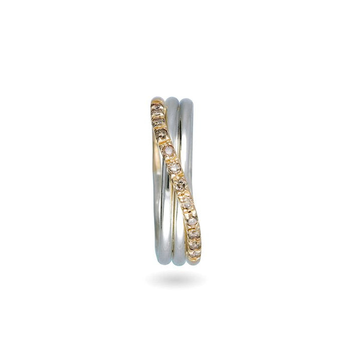 Filodellavita Classic 3 strands in Rose Gold 9kt Yellow Gold 925 Silver and 12 Brown Diamonds