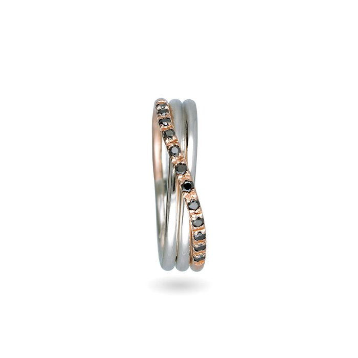 Filodellavita Classic 3 brins en or rose 9 carats, or jaune 925, argent et 12 diamants noirs