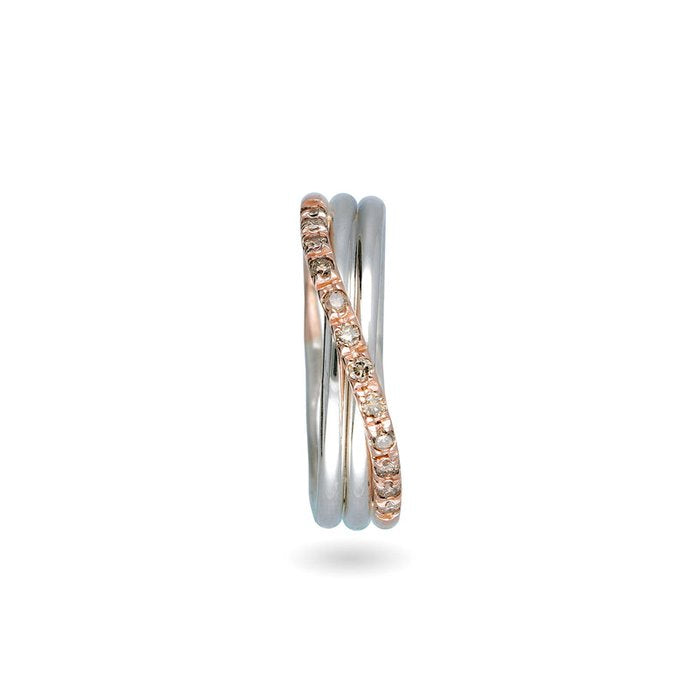 Filodellavita Classic 3 brins en or rose 9 carats, or jaune 925, argent et 12 diamants bruns