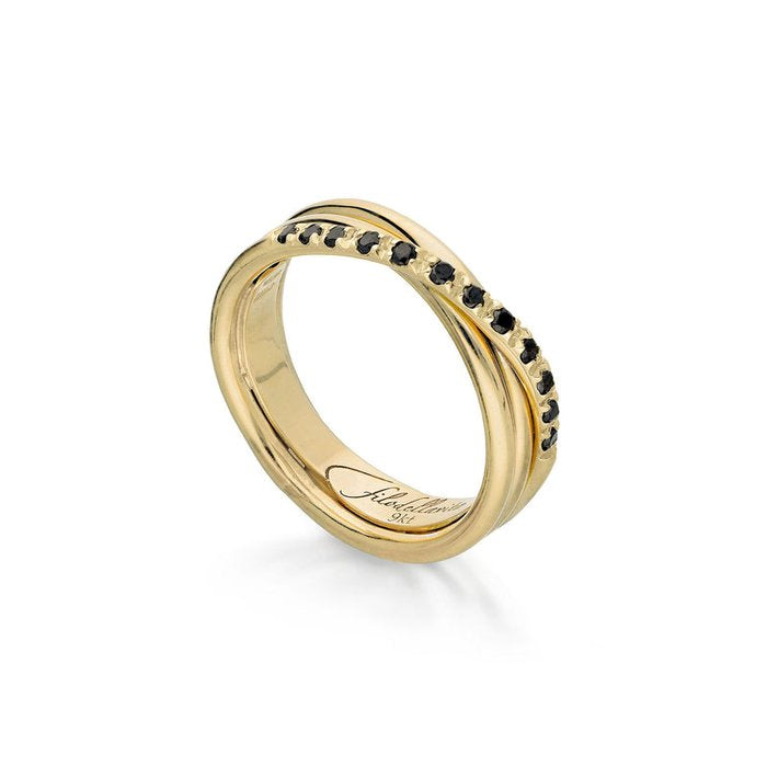 Filodellavita Classic 3 strands in 9kt Yellow Gold and 12 Black Diamonds