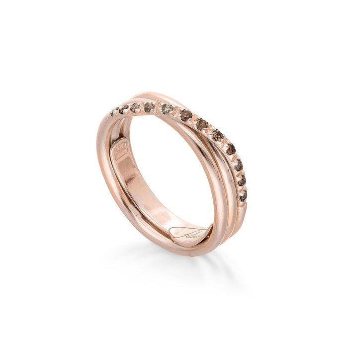 Filodellavita Classic 3 brins en or rose 9 carats et 12 diamants bruns