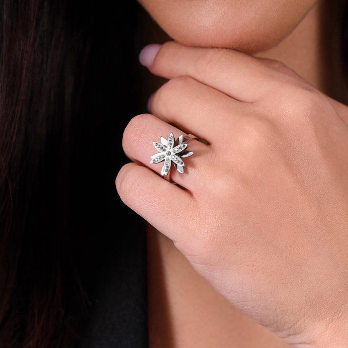 BAGUE FEMME EN ACIER FLEUR DE VIE TOURNANTE