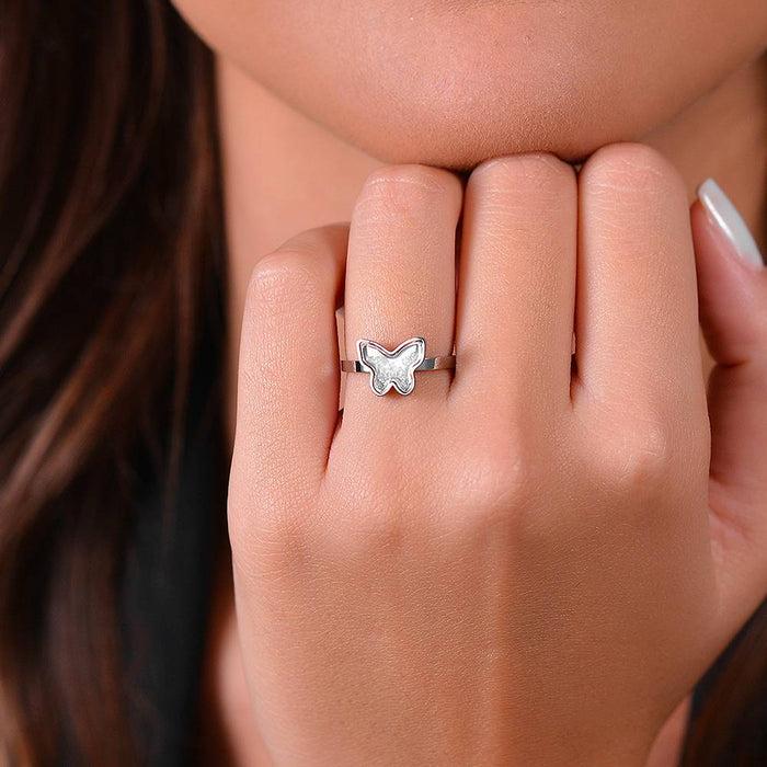 BAGUE FEMME EN ACIER AVEC PAPILLON ET ZIRCONE