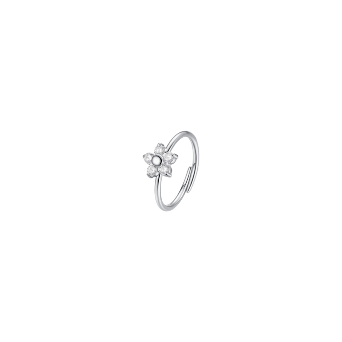 ANELLO DONNA IN ACCIAIO CON FIORE E ZIRCONI BIANCHI