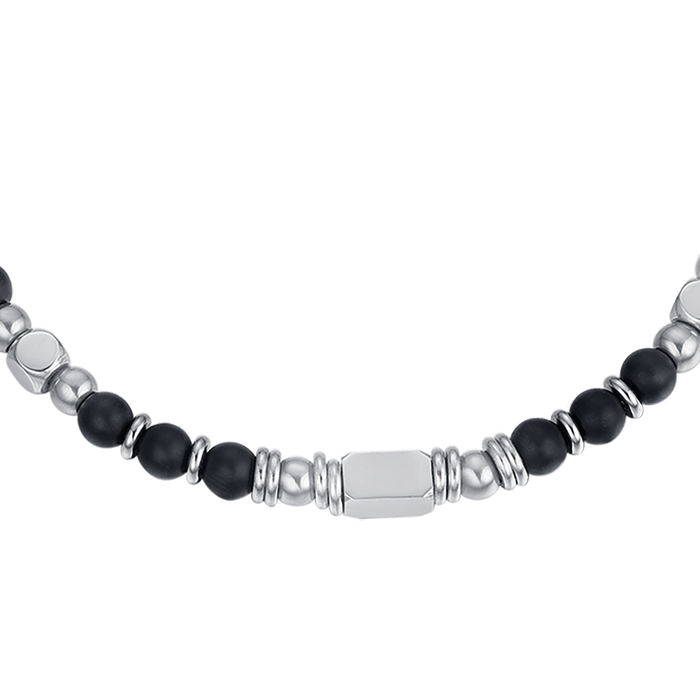 MEN'S BRACELET IN STEEL WITH BLACK AGATE STONES