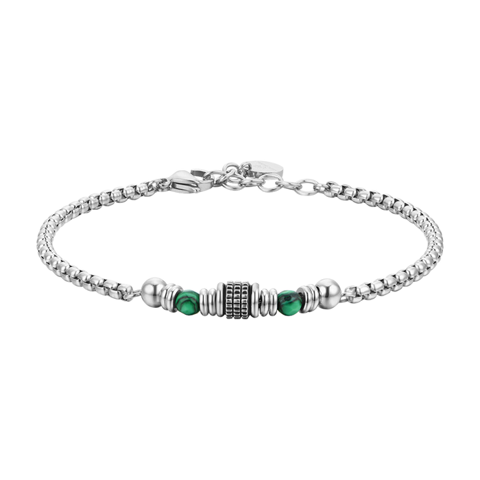 BRACELET HOMME EN ACIER AVEC MALACHITE VERTE