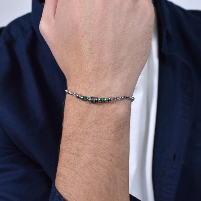 BRACELET HOMME EN ACIER AVEC MALACHITE VERTE
