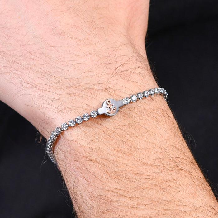 BRACELET DE TENNIS HOMME EN ACIER AVEC ZIRCONE BLANC