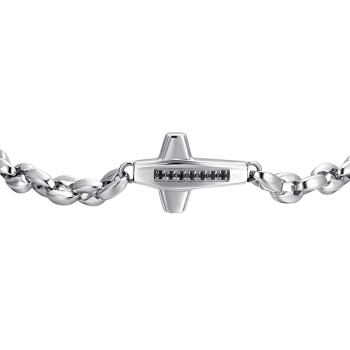BRACELET HOMME EN ACIER CROIX ET ZIRCONE NOIRE