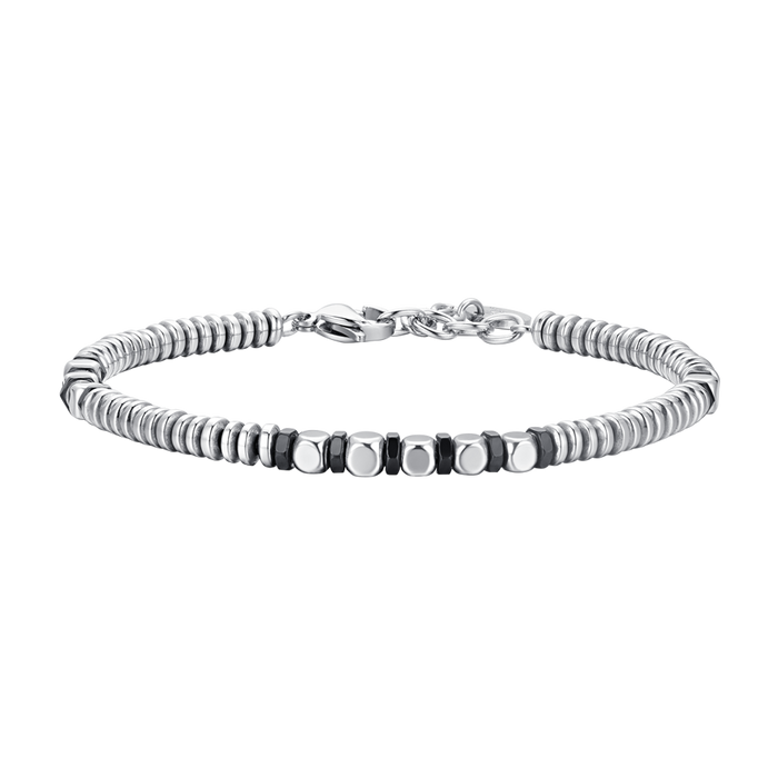 BRACELET HOMME EN ACIER HÉMATITE ARGENT ET NOIR