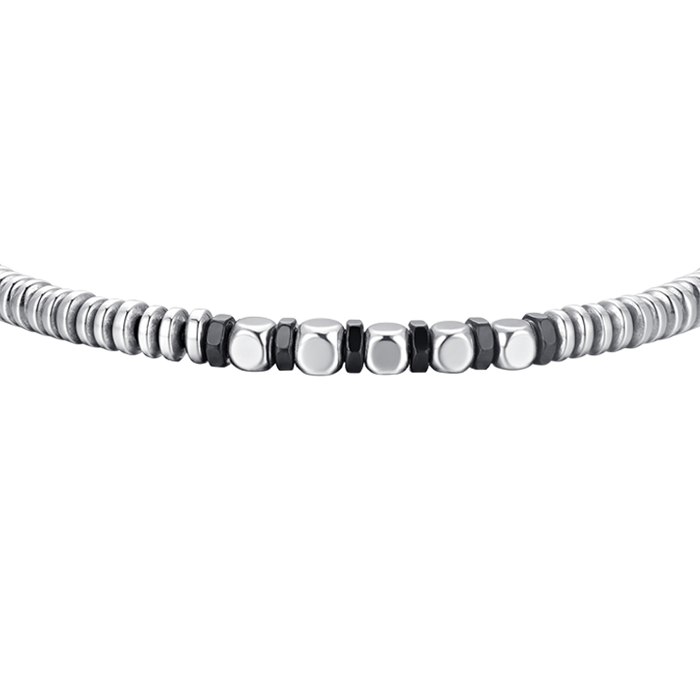 BRACELET HOMME EN ACIER HÉMATITE ARGENT ET NOIR