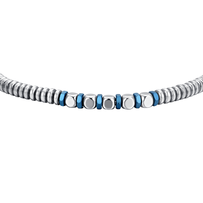 BRACELET HOMME EN ACIER HÉMATITE ARGENT ET BLEU