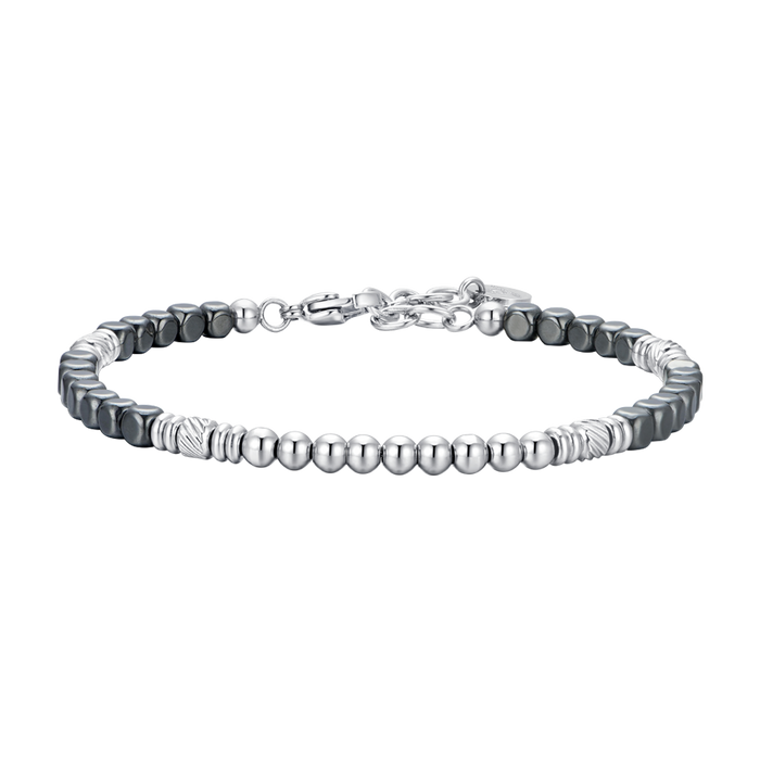 BRACELET HOMME EN ACIER HÉMATITE ARGENT ET NOIR