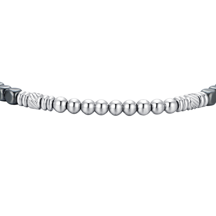 BRACELET HOMME EN ACIER HÉMATITE ARGENT ET NOIR