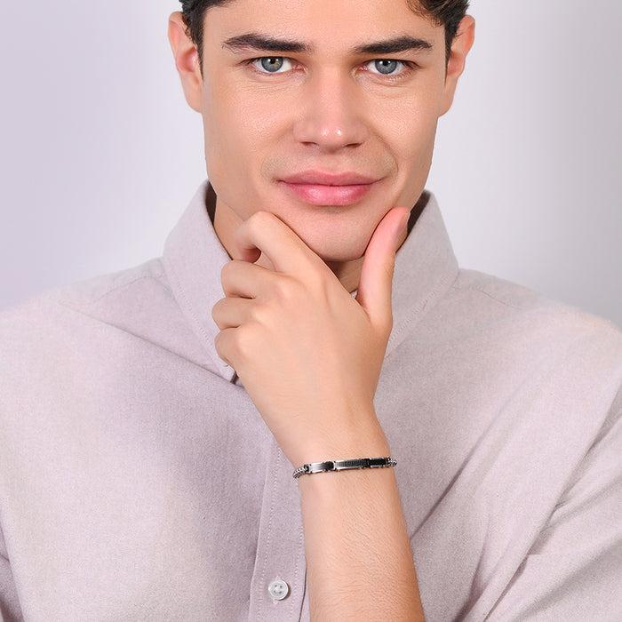 BRACELET HOMME EN ACIER ET ÉLÉMENTS EN ACIER NOIR IP