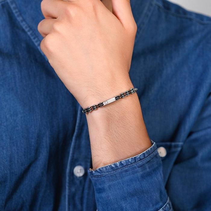 BRACELET HOMME EN ACIER AVEC ÉLÉMENTS IP NOIRS ET ZIRCON