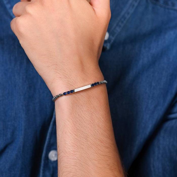 BRACELET HOMME EN PLAQUE D'ACIER ET ZIRCONE BLEUE