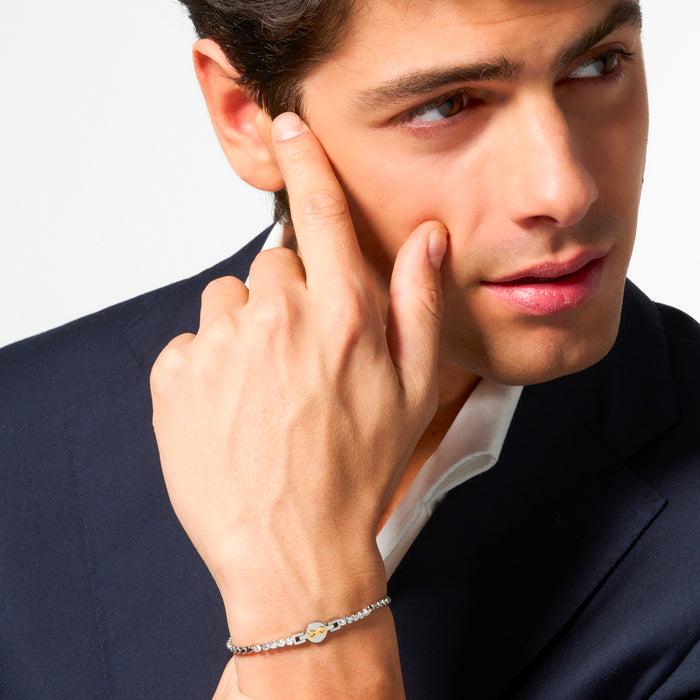BRACCIALE TENNIS UOMO IN ACCIAIO CON INFINITO IP ROSE E ZIRCONI BIANCHI