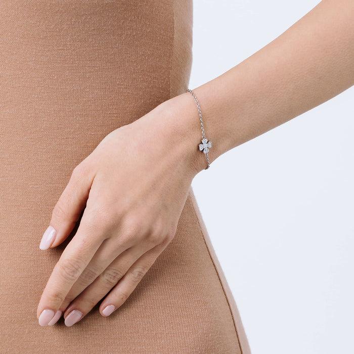 BRACELET FEMME EN ACIER AVEC TRÈFLE À QUATRE FEUILLES ET CRISTAUX