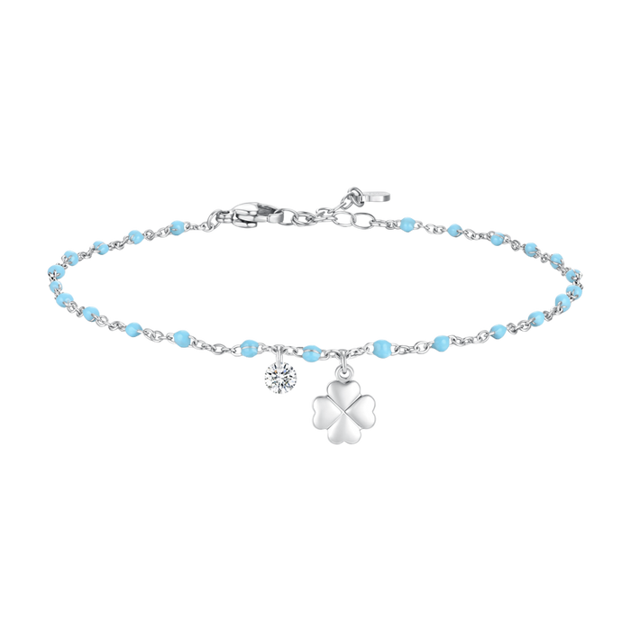 BRACCIALE DONNA IN ACCIAIO CON QUADRIFOGLIO,CRISTALLO E PIETRE CON SMALTO TURCHE