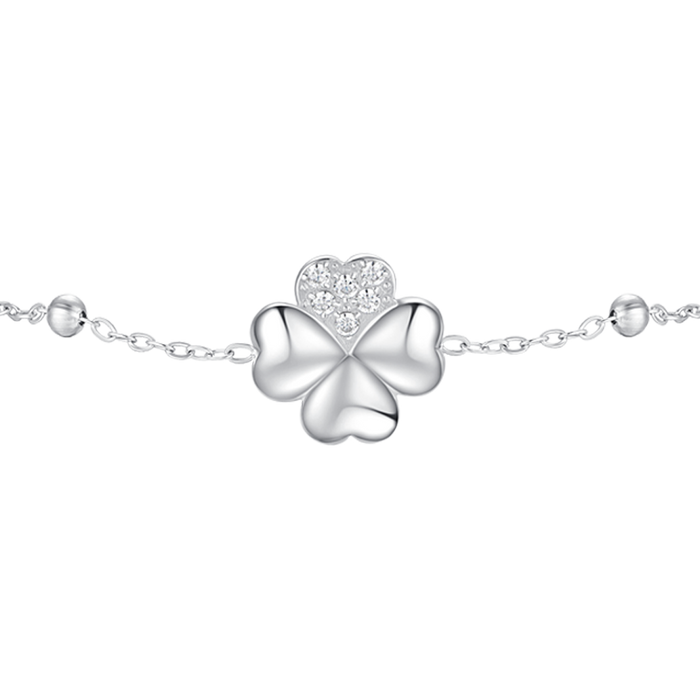 BRACCIALE DONNA IN ACCIAIO CON QUADRIFOGLIO E PUNTI LUCE DI ZIRCONE BIANCO