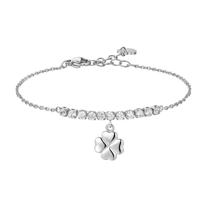 BRACCIALE DONNA IN ACCIAIO CON QUADRIFOGLIO E ZIRCONI BIANCHI
